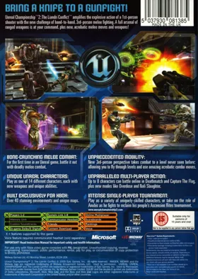 Unreal Championship 2 The Liandri Conflict (USA) box cover back